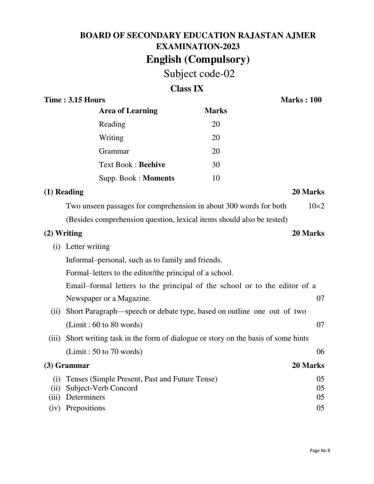 RBSE Class 9 Complete Syllabus 2023 - Page 8