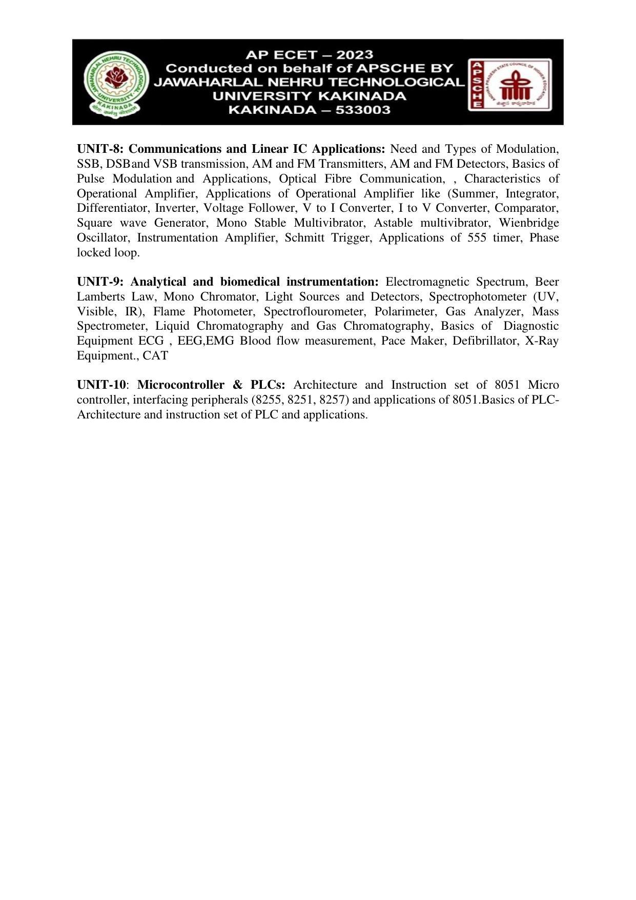 AP ECET ELECTRONICS AND INSTRUMENTATION ENGINEERING Syllabus - Page 2