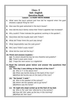 Worksheet for Class 5 English A Fairy With Horns Assignment