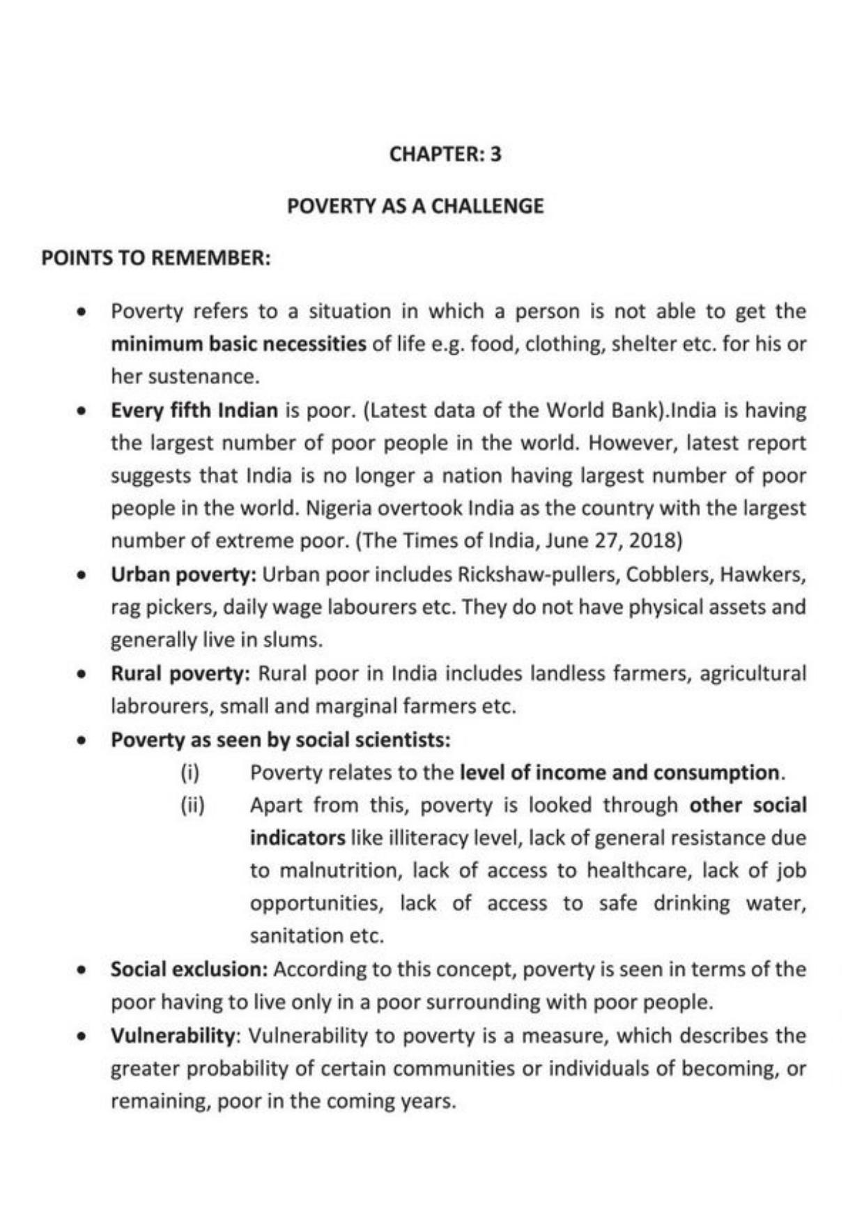 Class 9 Notes, Question & Practice Paper - Economics (Topic 3 : Poverty as a Challenge) - Page 2