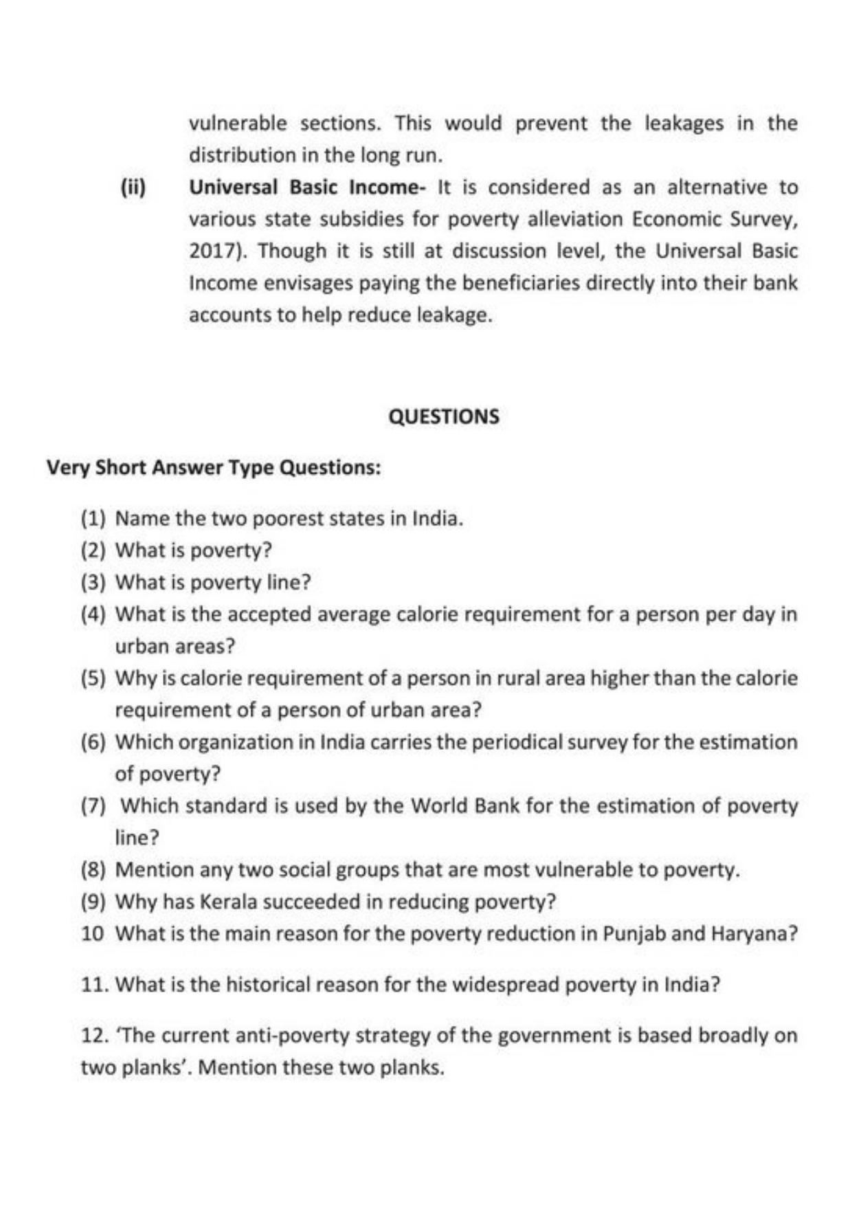 Class 9 Notes, Question & Practice Paper - Economics (Topic 3 : Poverty as a Challenge) - Page 7