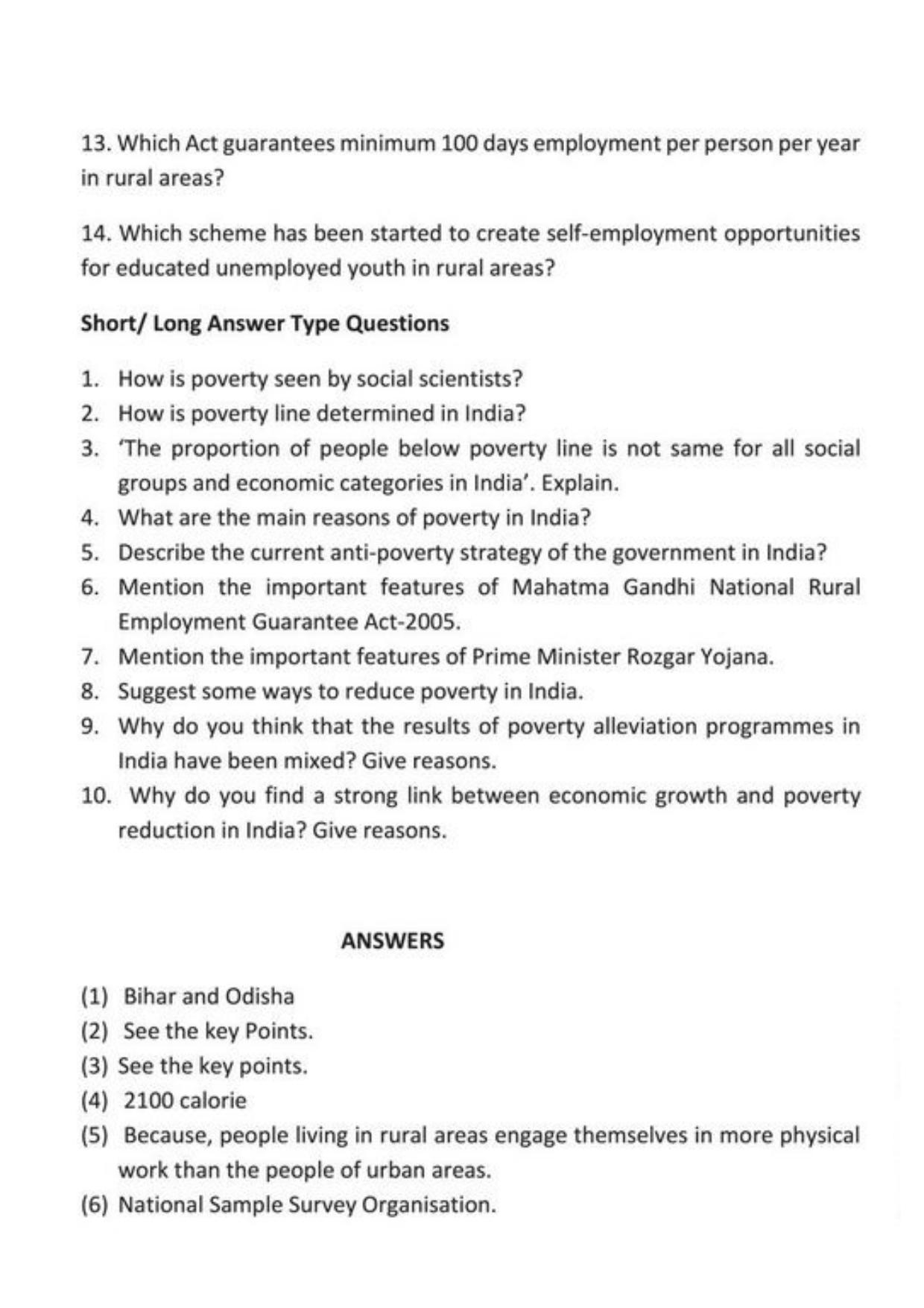 Class 9 Notes, Question & Practice Paper - Economics (Topic 3 : Poverty as a Challenge) - Page 8
