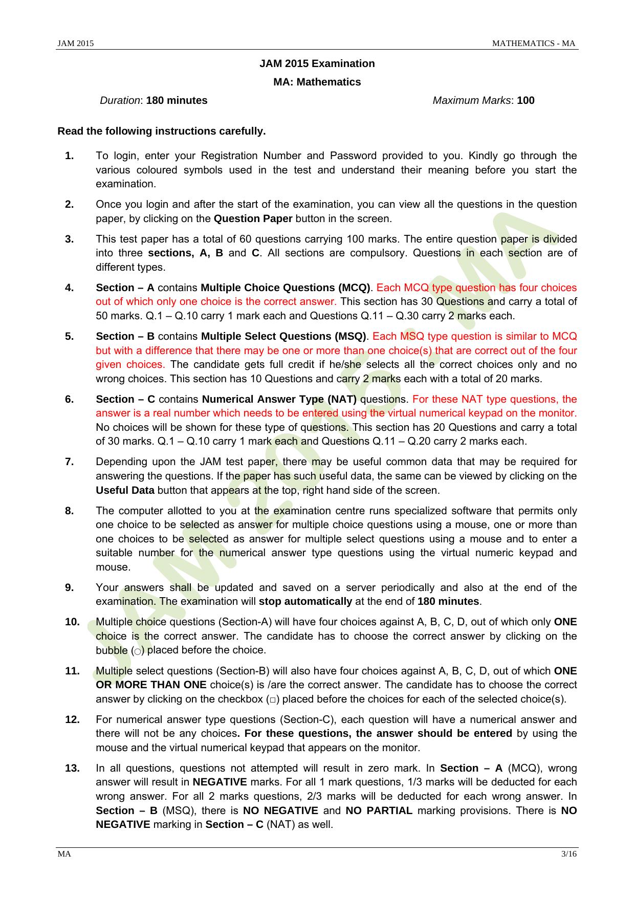 JAM 2015: MA Question Paper - Page 3