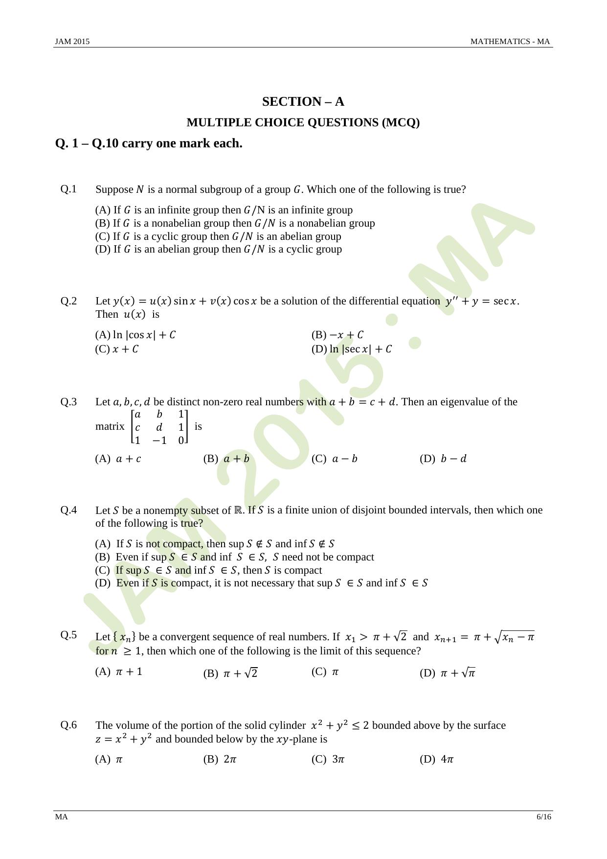JAM 2015: MA Question Paper - Page 6