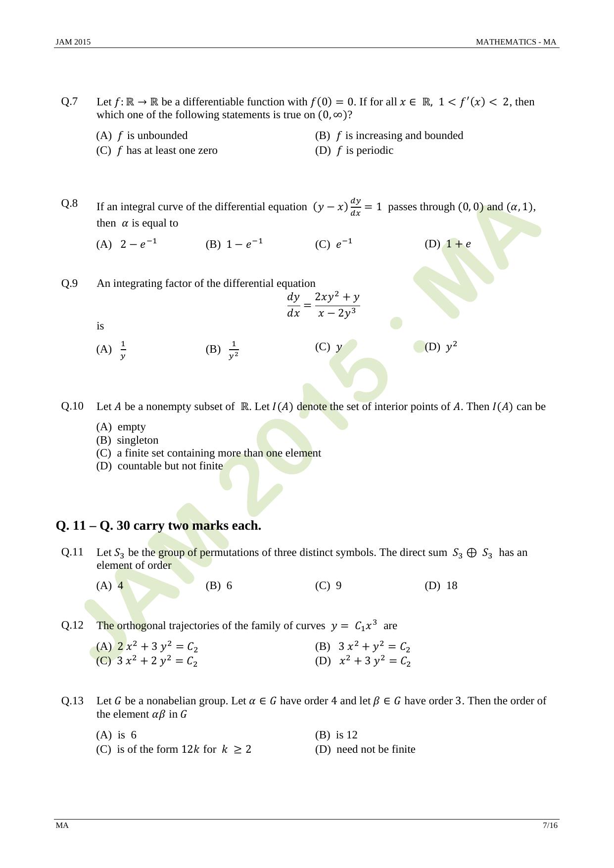 JAM 2015: MA Question Paper - Page 7