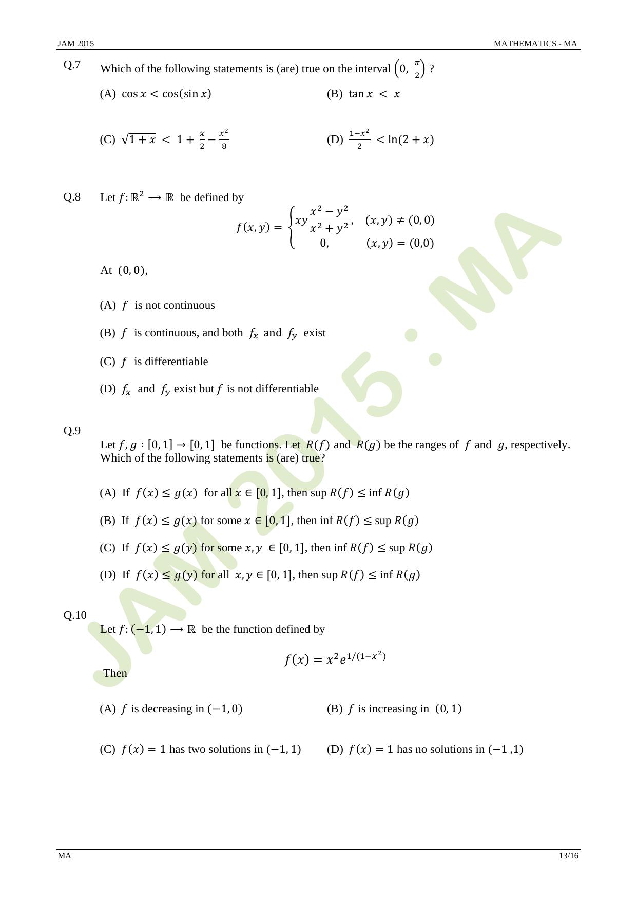 JAM 2015: MA Question Paper - Page 13