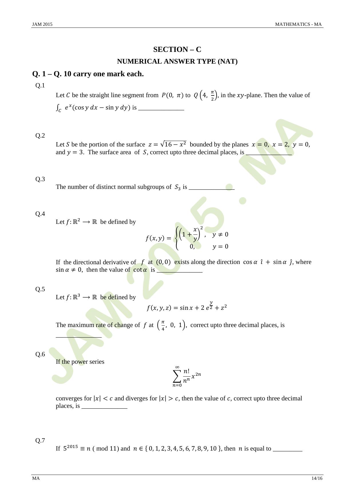 JAM 2015: MA Question Paper - Page 14
