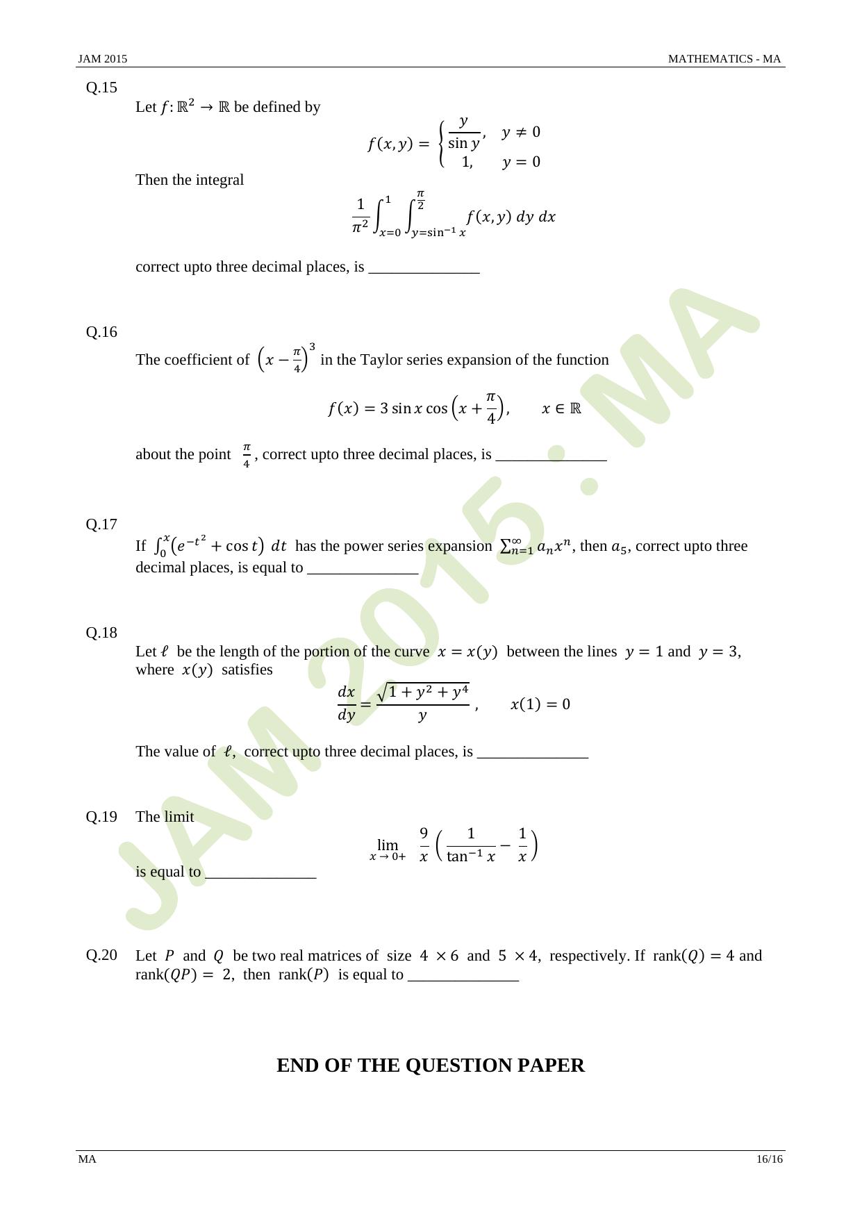 JAM 2015: MA Question Paper - Page 16
