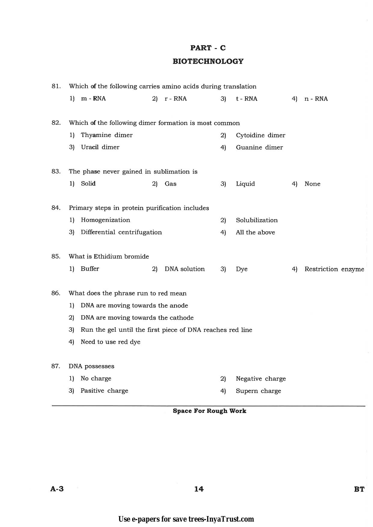 Karnataka Diploma CET- 2015 Biotechnology Question Paper - Page 14