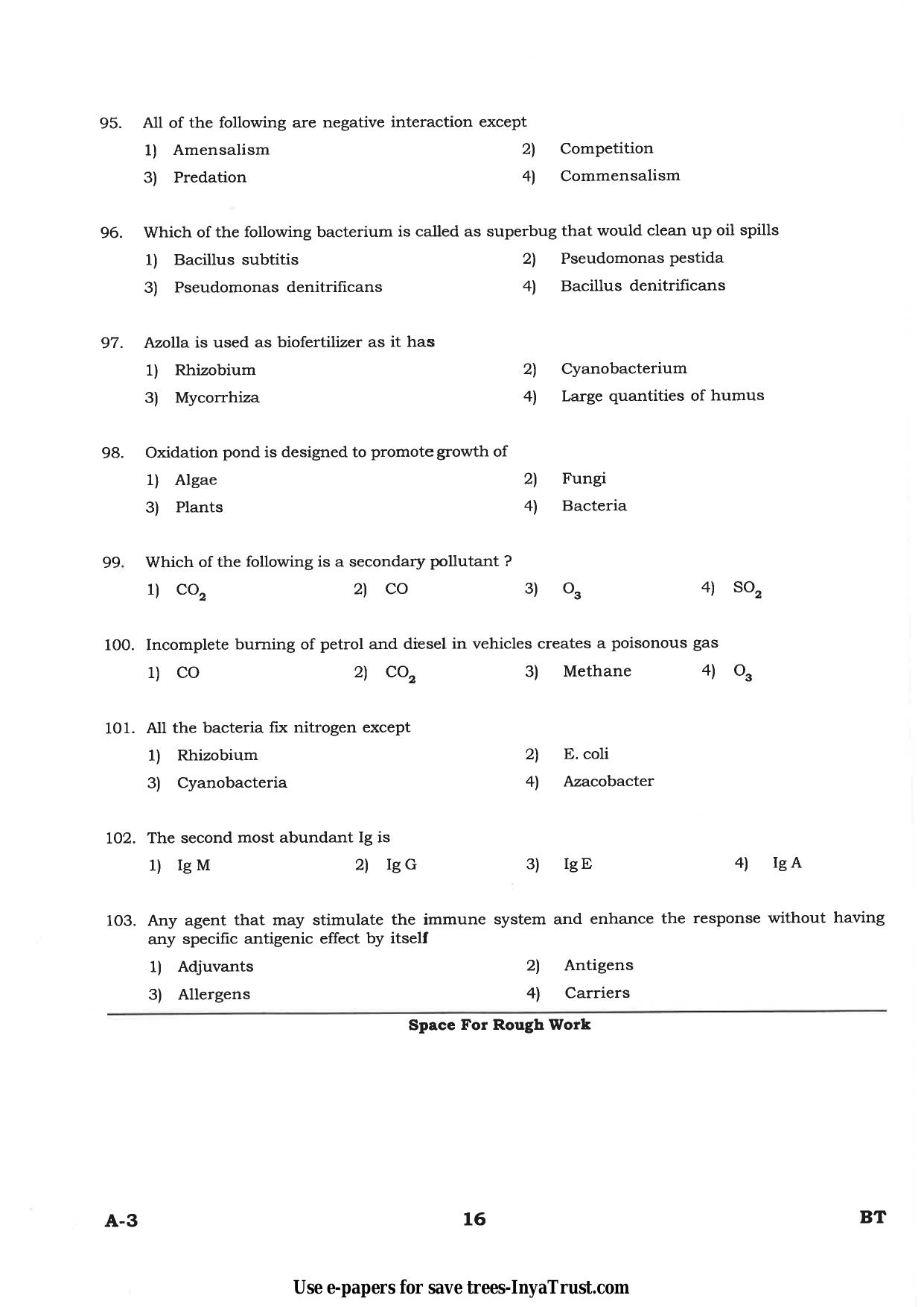 Karnataka Diploma CET- 2015 Biotechnology Question Paper - Page 16