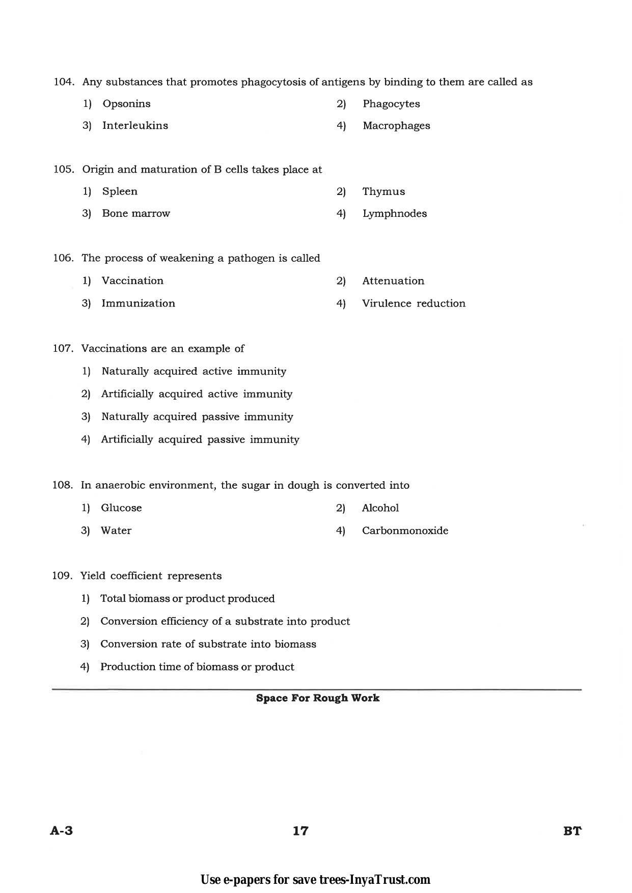 Karnataka Diploma CET- 2015 Biotechnology Question Paper - Page 17