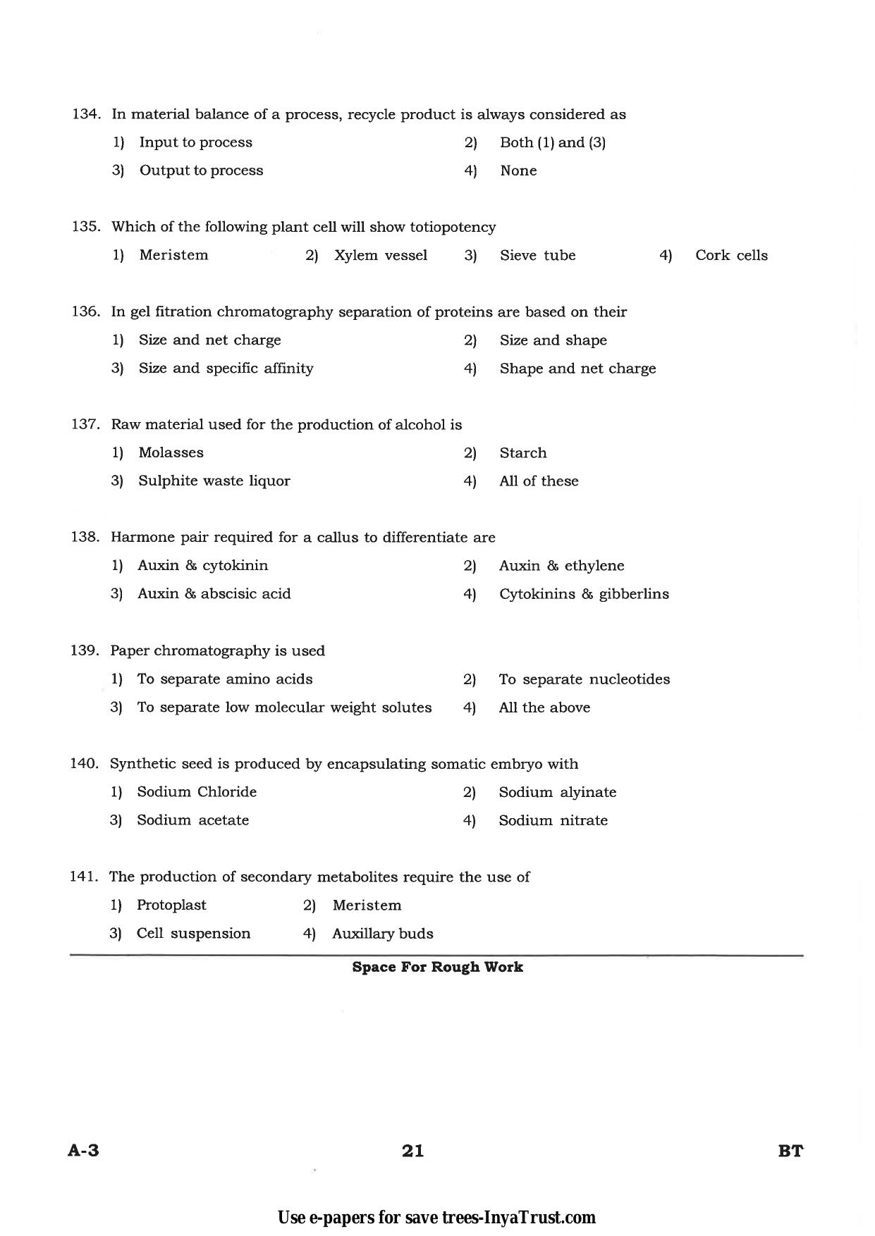 Karnataka Diploma CET- 2015 Biotechnology Question Paper - Page 21