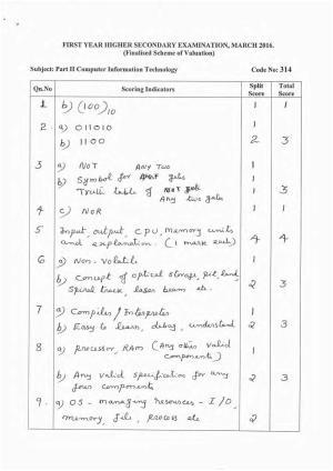 Kerala Plus One 2016 Computer Information Technology Answer Key