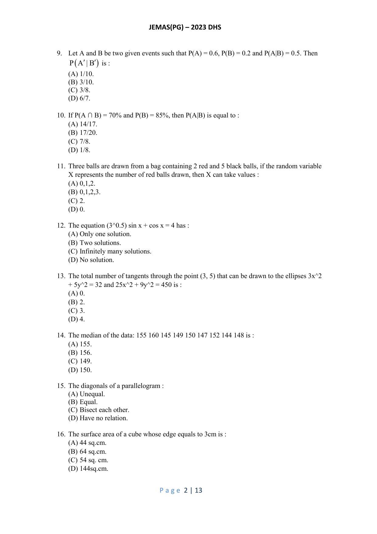 WB JEMAS (PG) DHS 2023 Question Paper - Page 3
