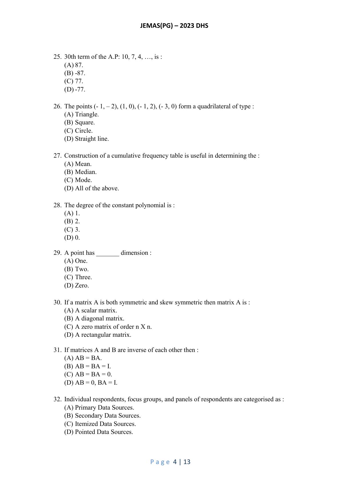 WB JEMAS (PG) DHS 2023 Question Paper - Page 5