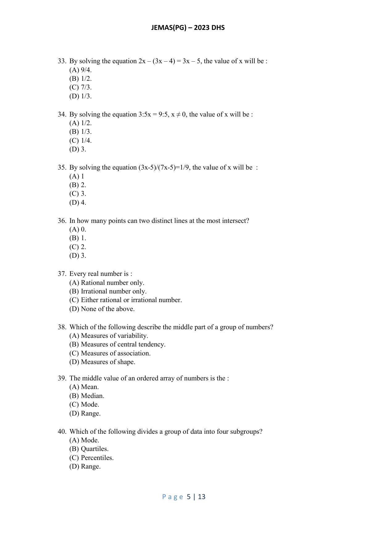WB JEMAS (PG) DHS 2023 Question Paper - Page 6