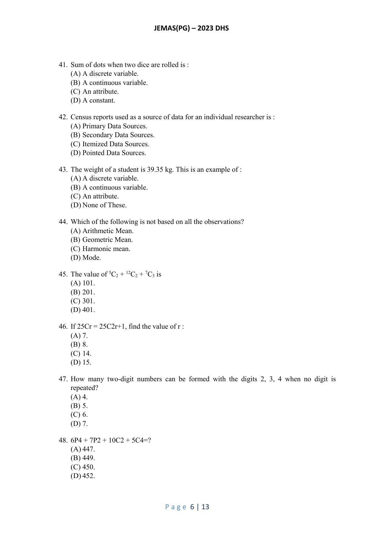 WB JEMAS (PG) DHS 2023 Question Paper - Page 7