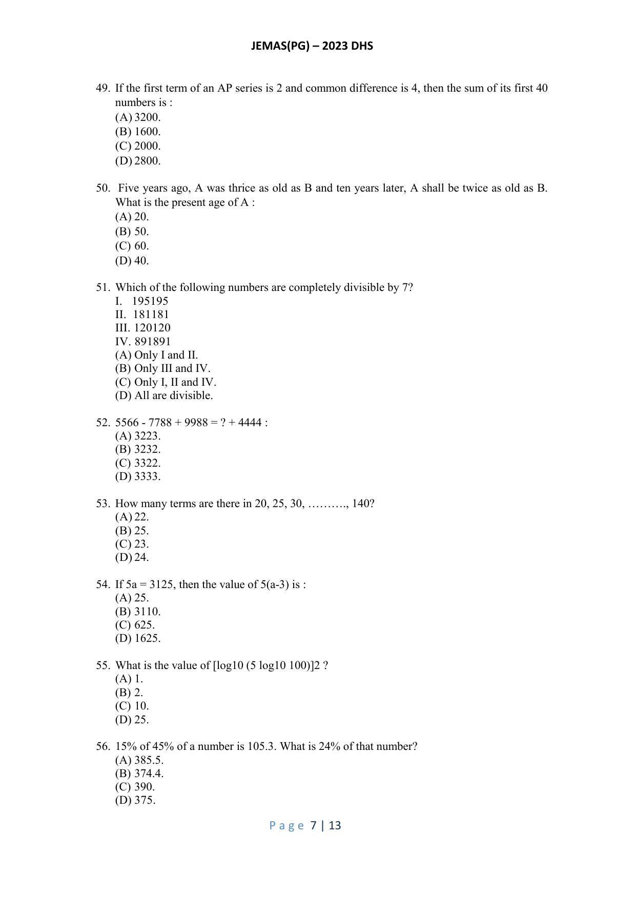 WB JEMAS (PG) DHS 2023 Question Paper - Page 8