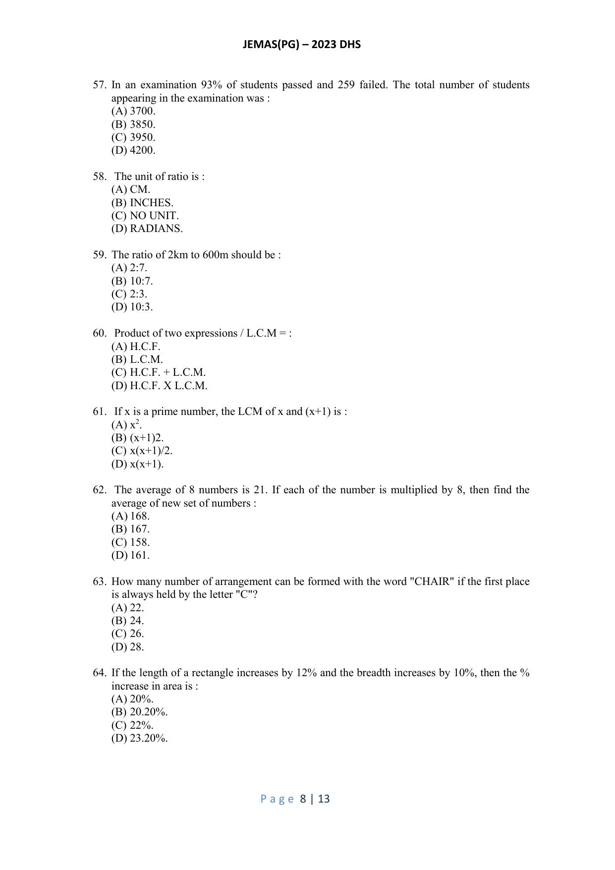 WB JEMAS (PG) DHS 2023 Question Paper - Page 9