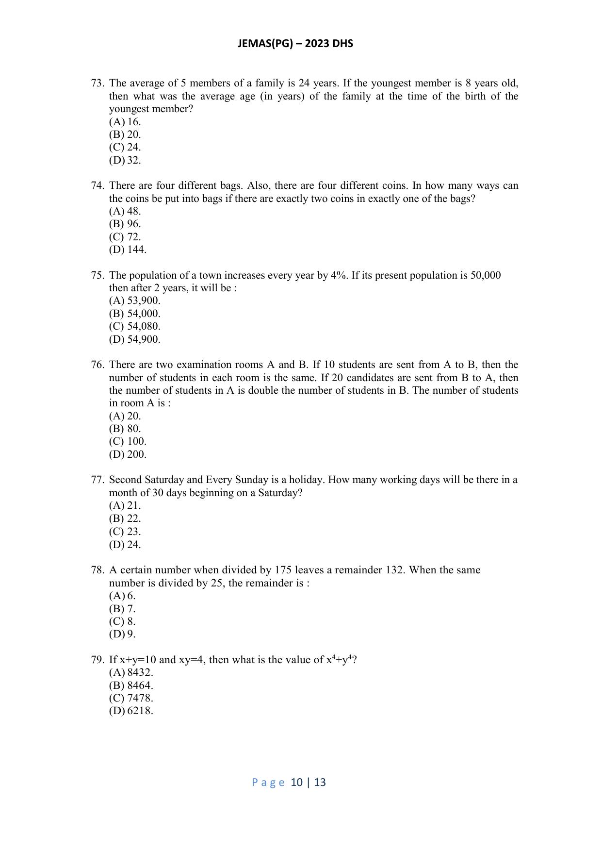 WB JEMAS (PG) DHS 2023 Question Paper - Page 11