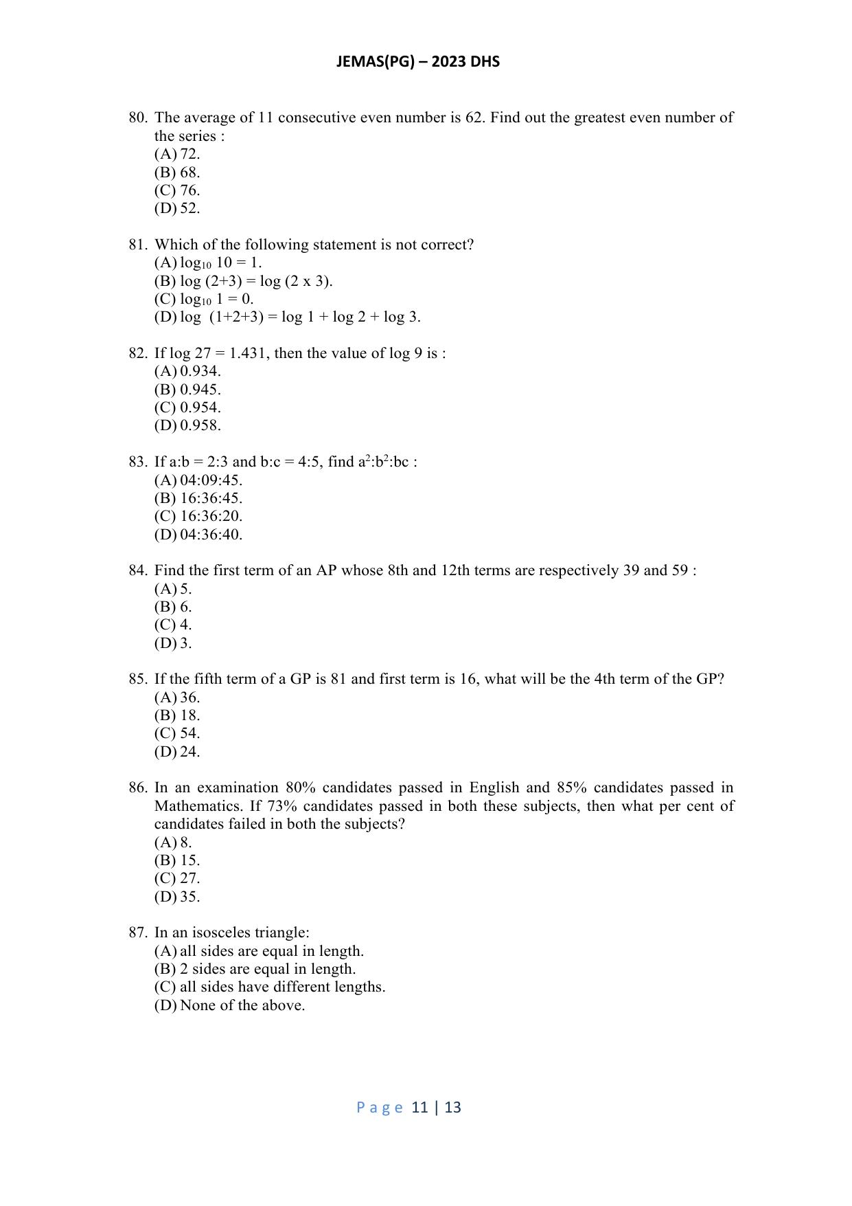 WB JEMAS (PG) DHS 2023 Question Paper - Page 12