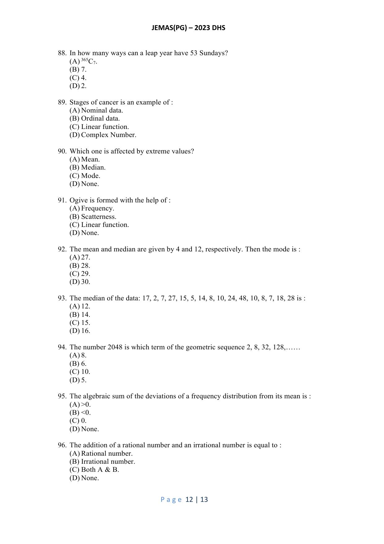 WB JEMAS (PG) DHS 2023 Question Paper - Page 13