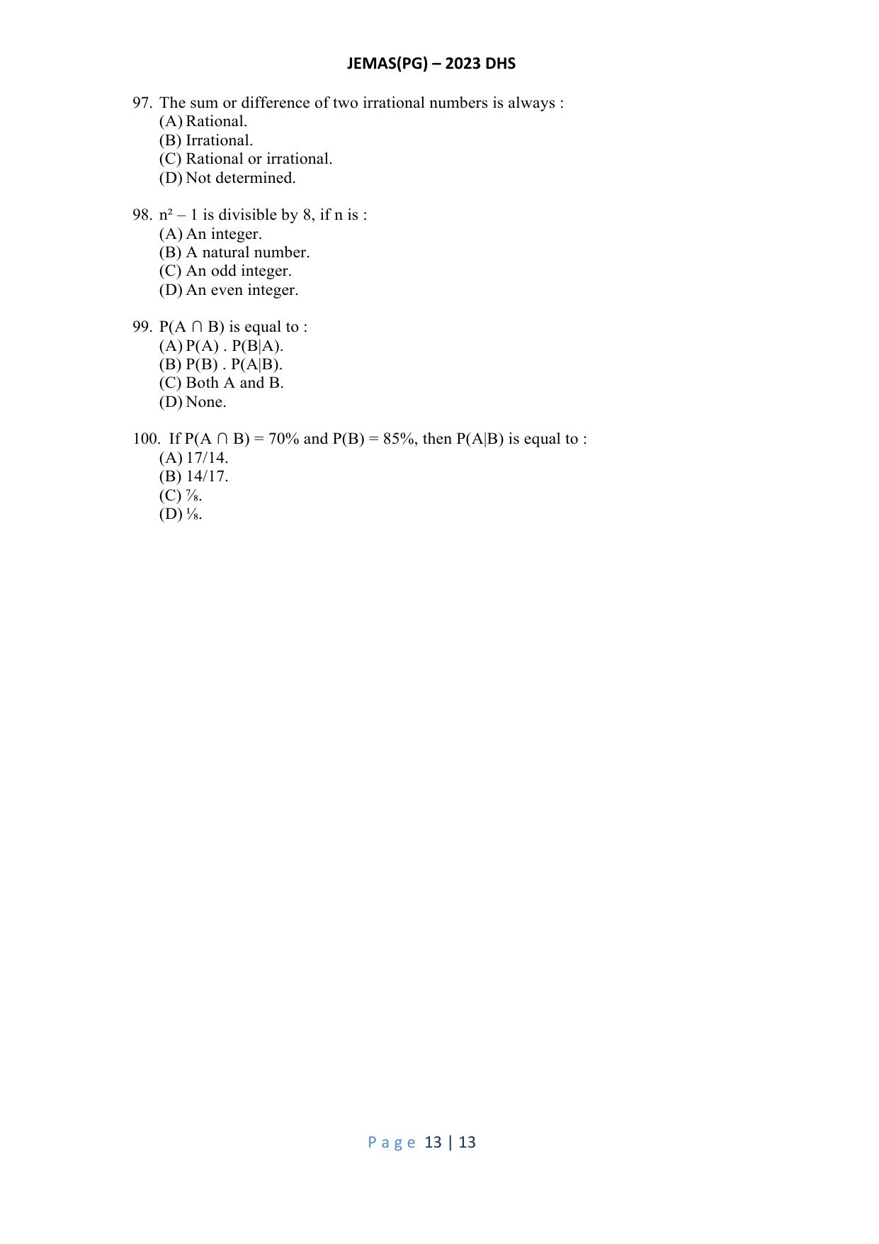 WB JEMAS (PG) DHS 2023 Question Paper - Page 14