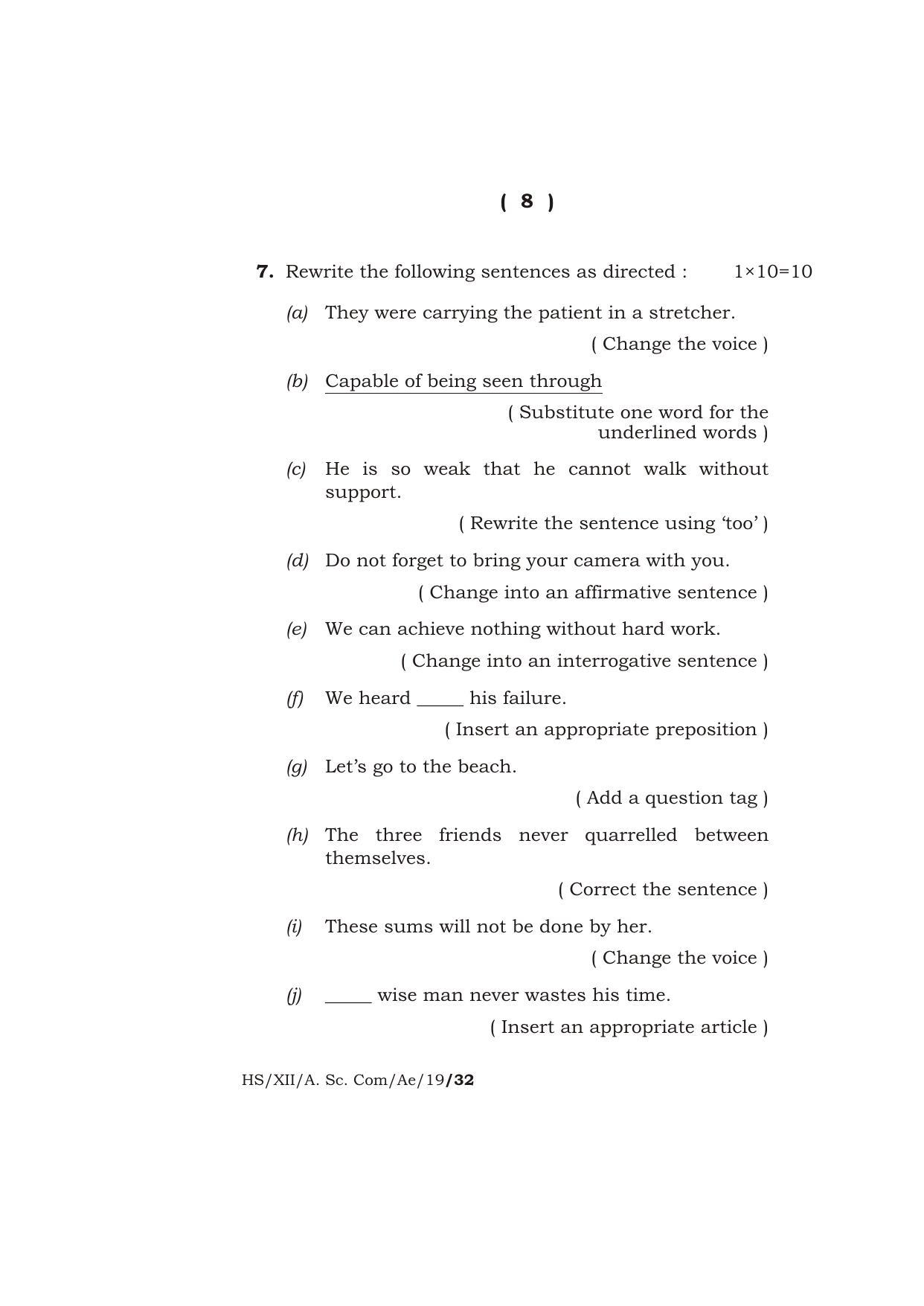 Meghalaya Board (MBOSE) Class 12 ALTERNATIVE ENGLISH 2019 Question Paper - Page 8