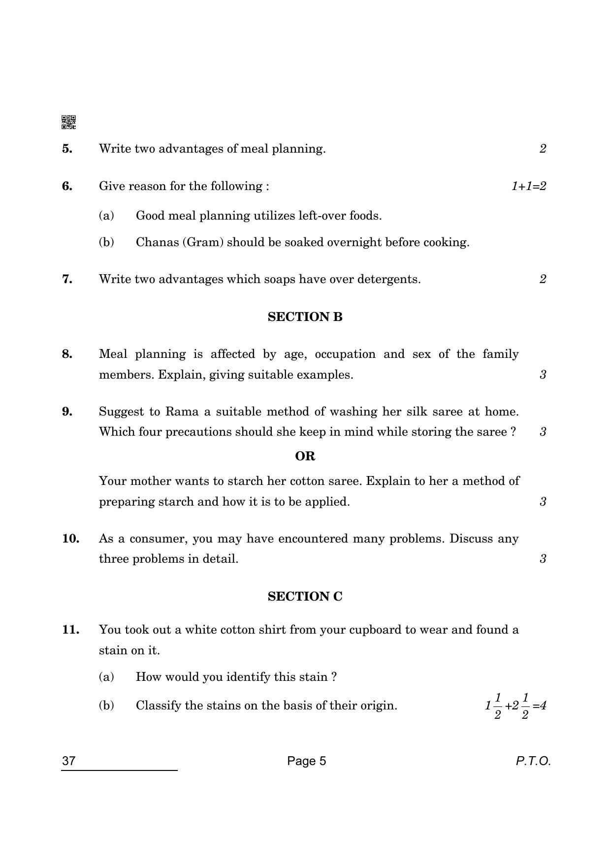 CBSE Class 10 37 Home Science 2022 Question Paper - Page 5