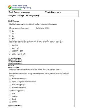 CUET (PG) 2022: PGQP-17 Geography (2-09-2022) Question Paper
