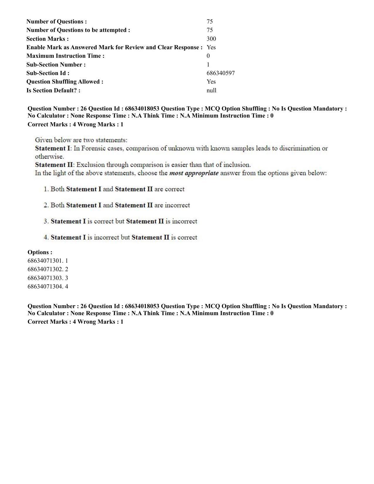 CUET PG 2023: SCQP13 – Forensic Science(HINDI) - Shift 3 (13-06-2023) Question Paper - Page 27