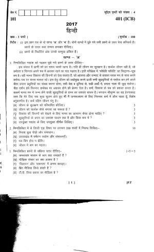 UBSE Class 12 Hindi (ICB) 2017 Question Paper