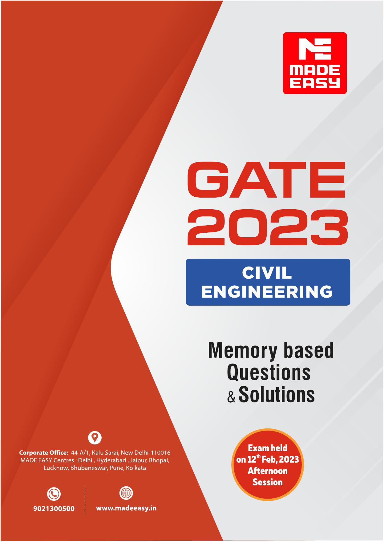 GATE 2023 Civil Engineering (CE) Afteroon Session (12th Feb 2023) Question Paper (Made Easy) - Page 1
