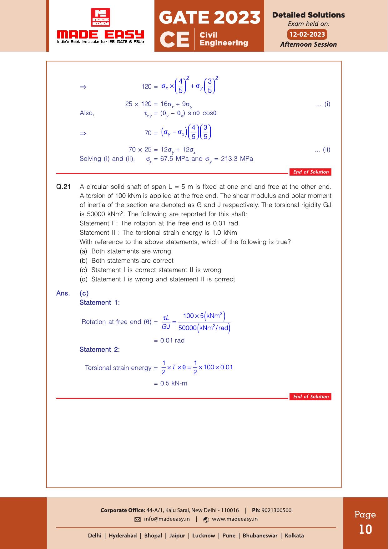 GATE 2023 Civil Engineering (CE) Afteroon Session (12th Feb 2023) Question Paper (Made Easy) - Page 13