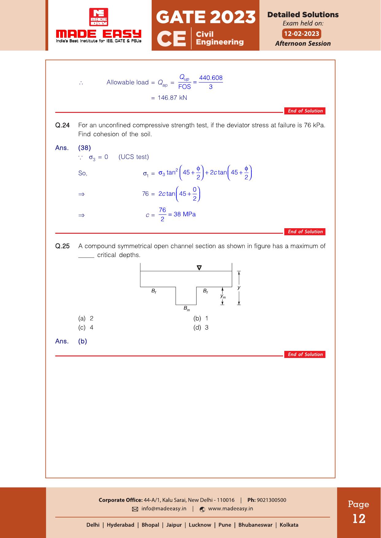 GATE 2023 Civil Engineering (CE) Afteroon Session (12th Feb 2023) Question Paper (Made Easy) - Page 15