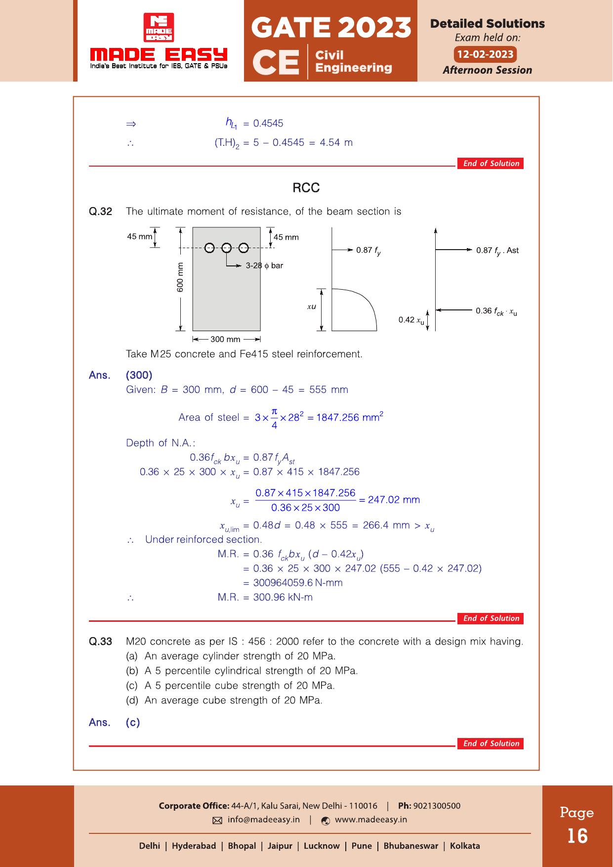 GATE 2023 Civil Engineering (CE) Afteroon Session (12th Feb 2023) Question Paper (Made Easy) - Page 20