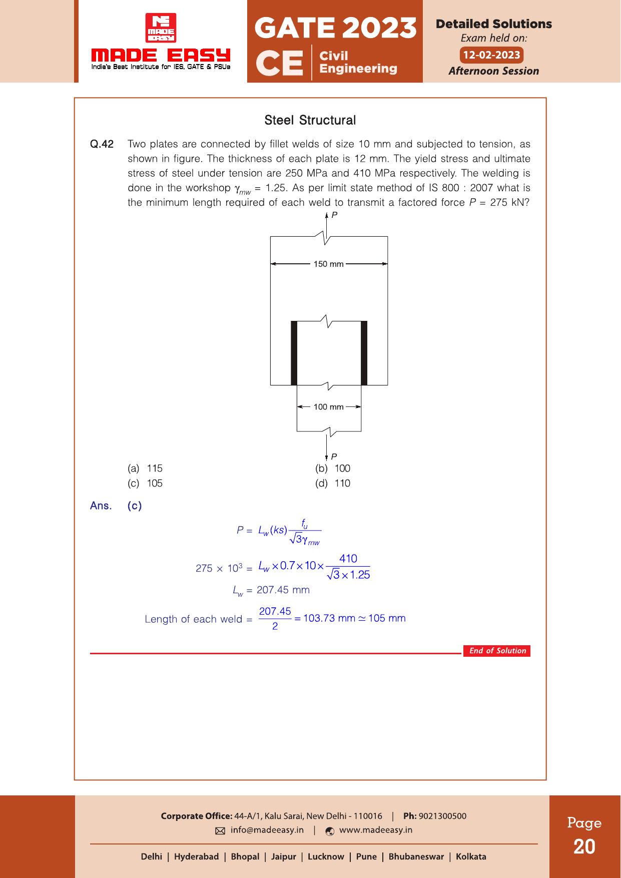 GATE 2023 Civil Engineering (CE) Afteroon Session (12th Feb 2023) Question Paper (Made Easy) - Page 25