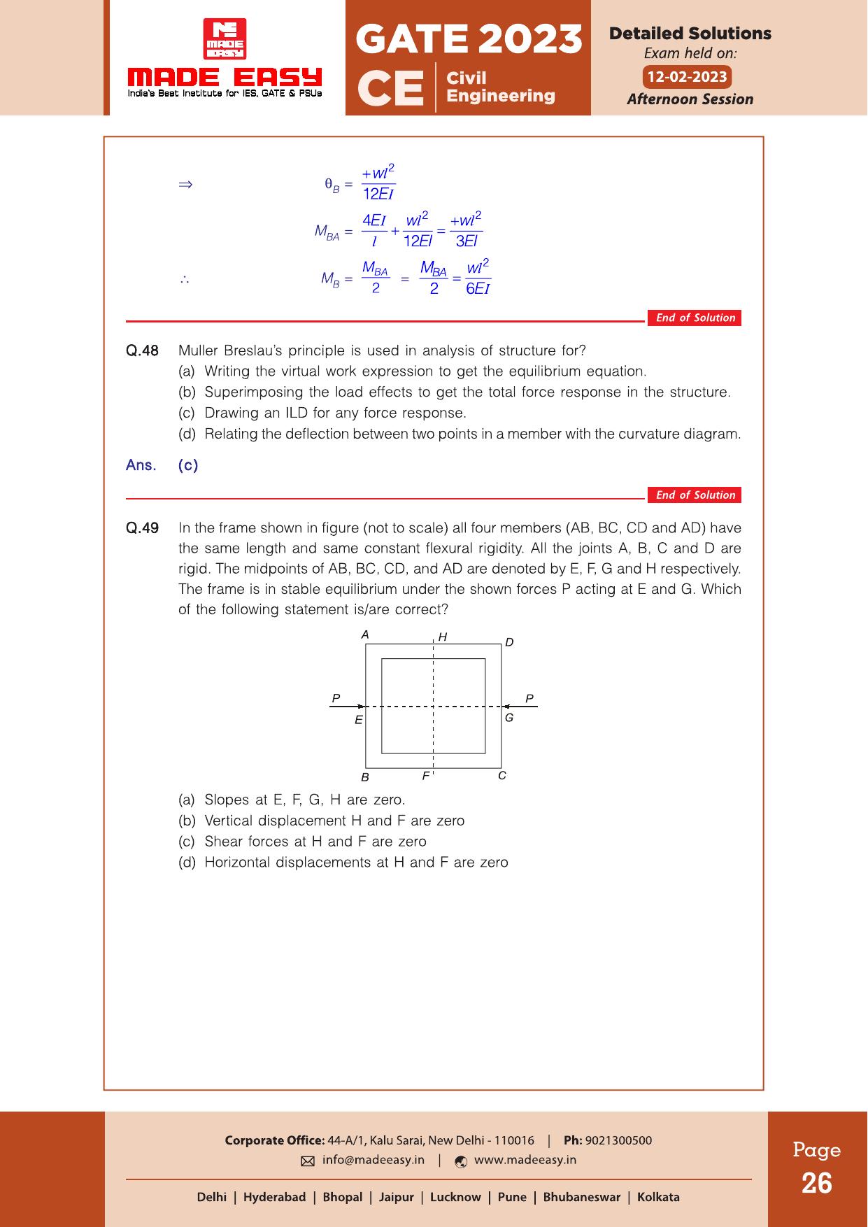 GATE 2023 Civil Engineering (CE) Afteroon Session (12th Feb 2023) Question Paper (Made Easy) - Page 33