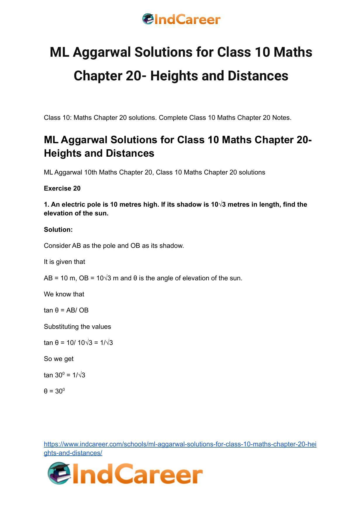 ML Aggarwal Solutions for Class 10 Maths Chapter 20- Heights and Distances - Page 2
