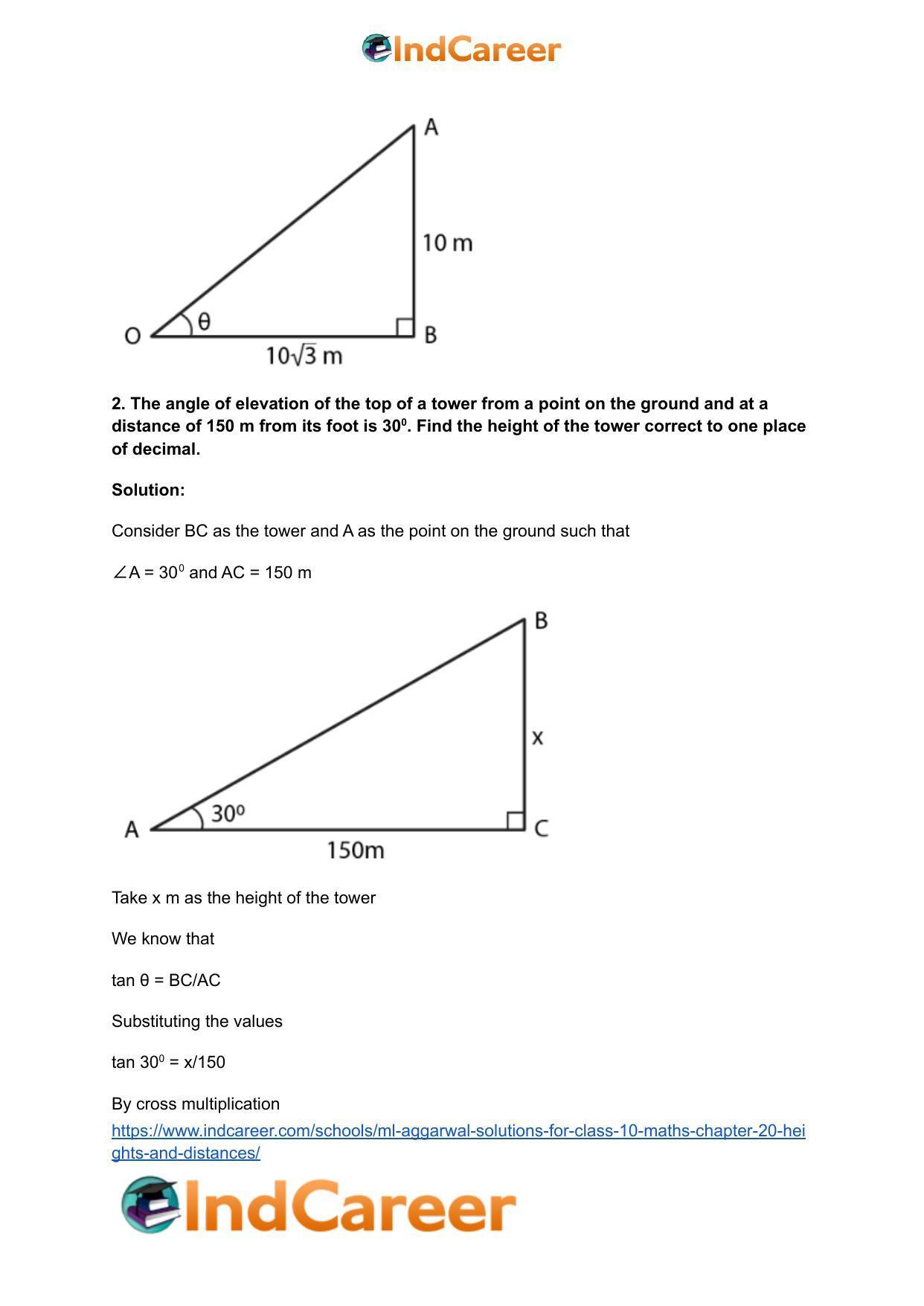 ML Aggarwal Solutions for Class 10 Maths Chapter 20- Heights and Distances - Page 3