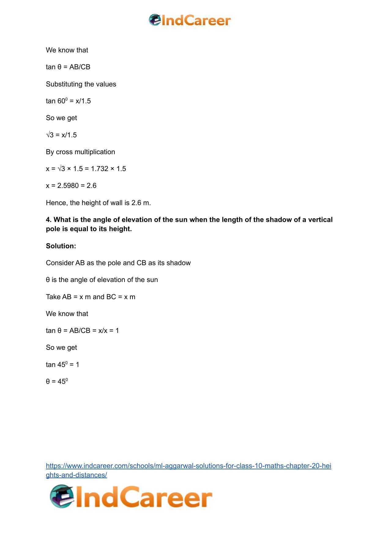 ML Aggarwal Solutions for Class 10 Maths Chapter 20- Heights and Distances - Page 5
