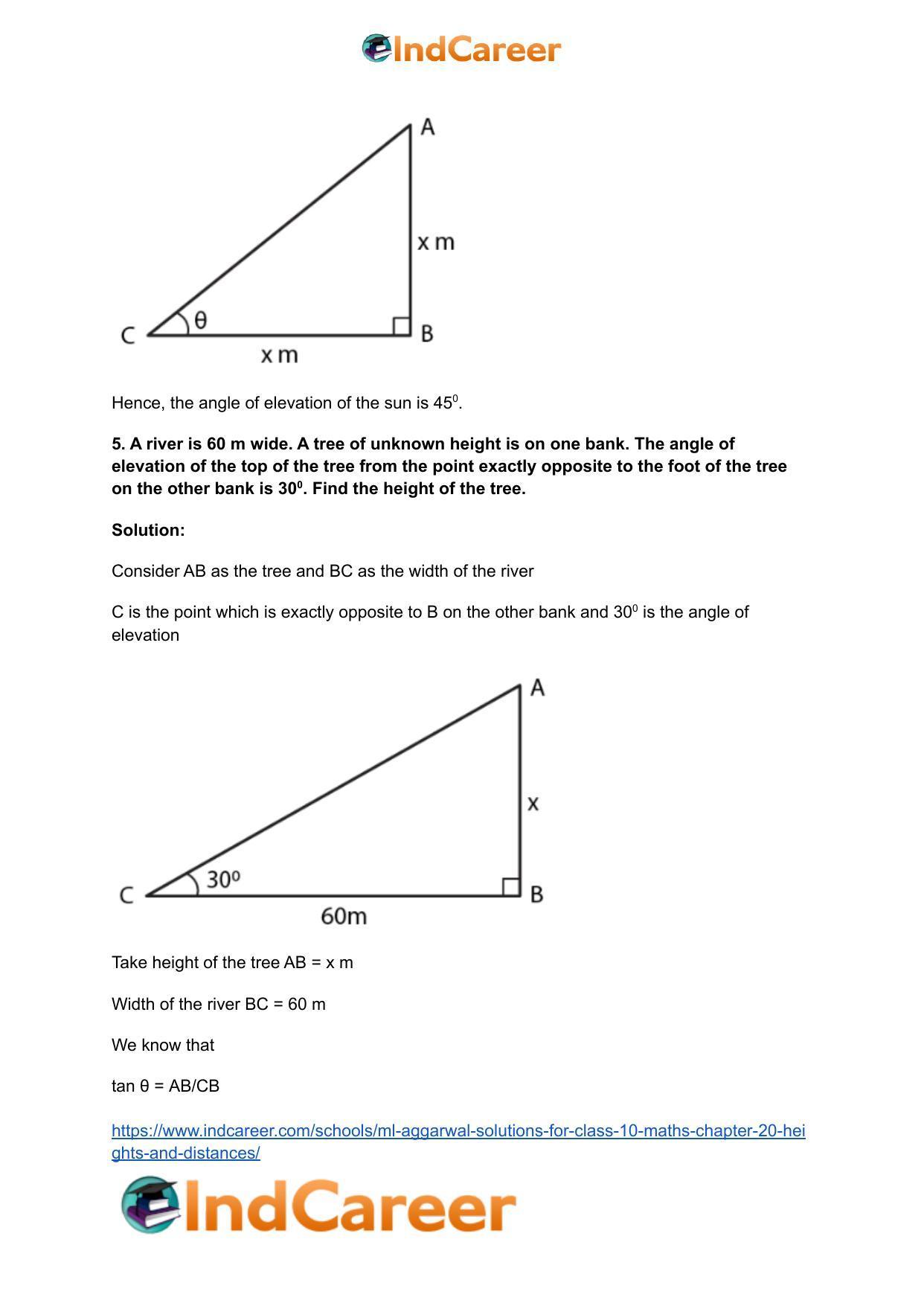 ML Aggarwal Solutions for Class 10 Maths Chapter 20- Heights and Distances - Page 6