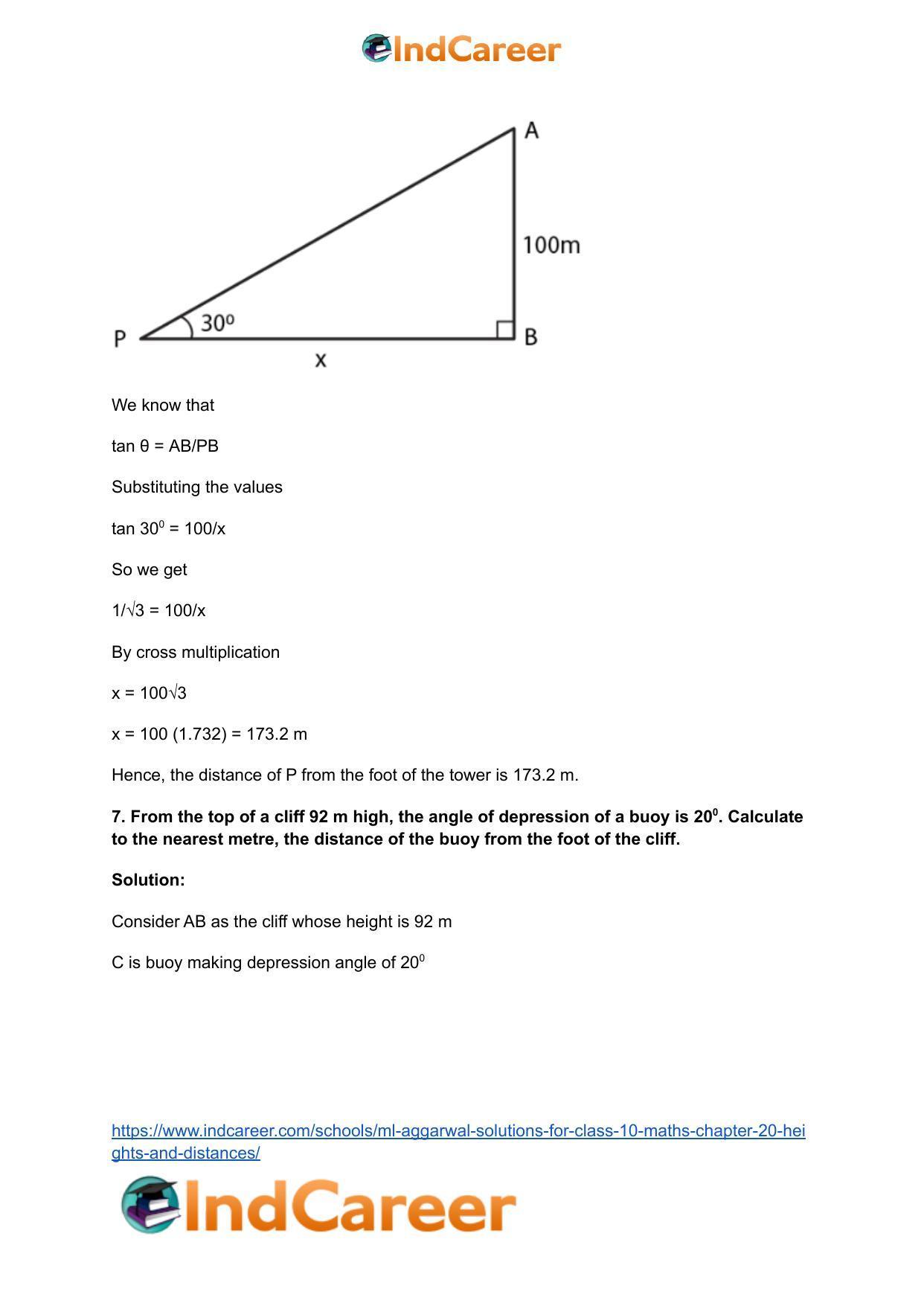 ML Aggarwal Solutions for Class 10 Maths Chapter 20- Heights and Distances - Page 8