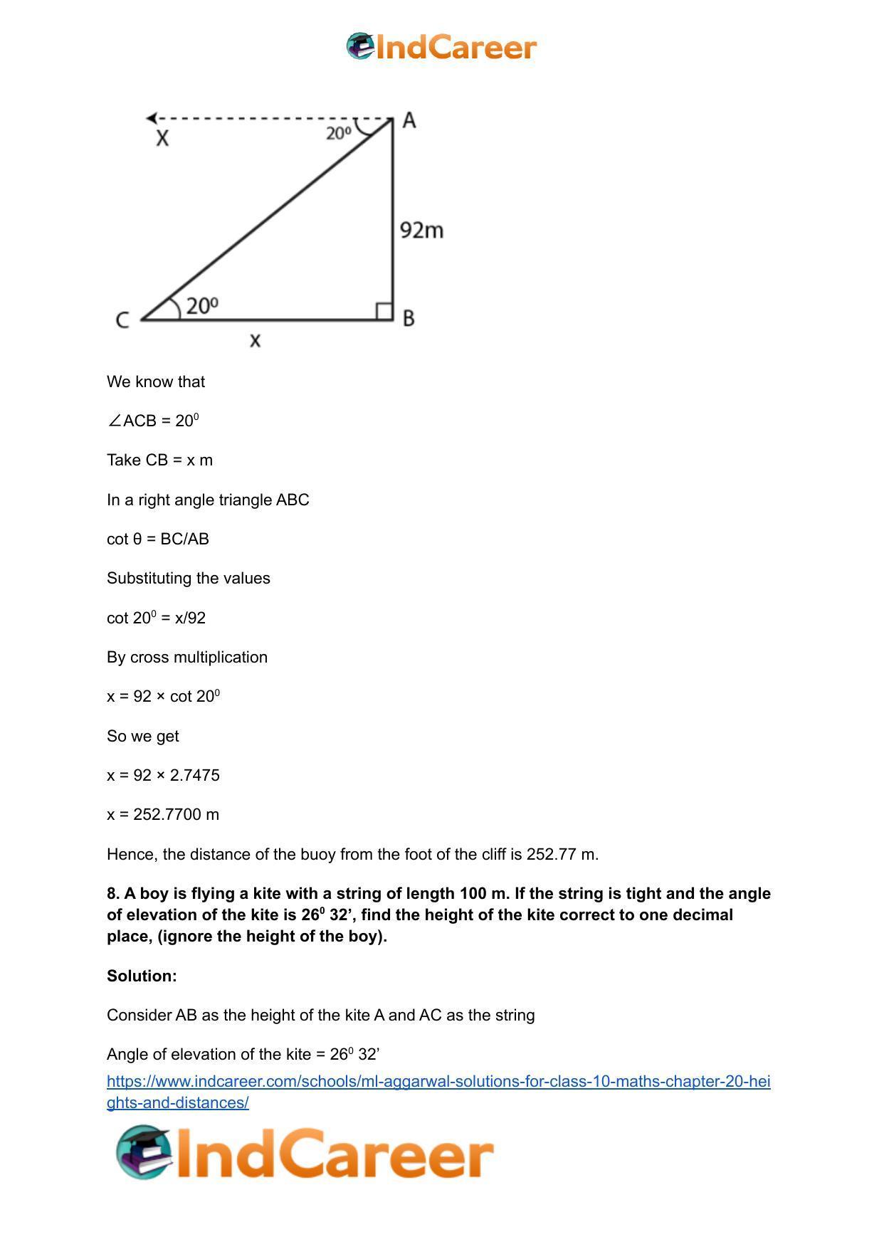 ML Aggarwal Solutions for Class 10 Maths Chapter 20- Heights and Distances - Page 9