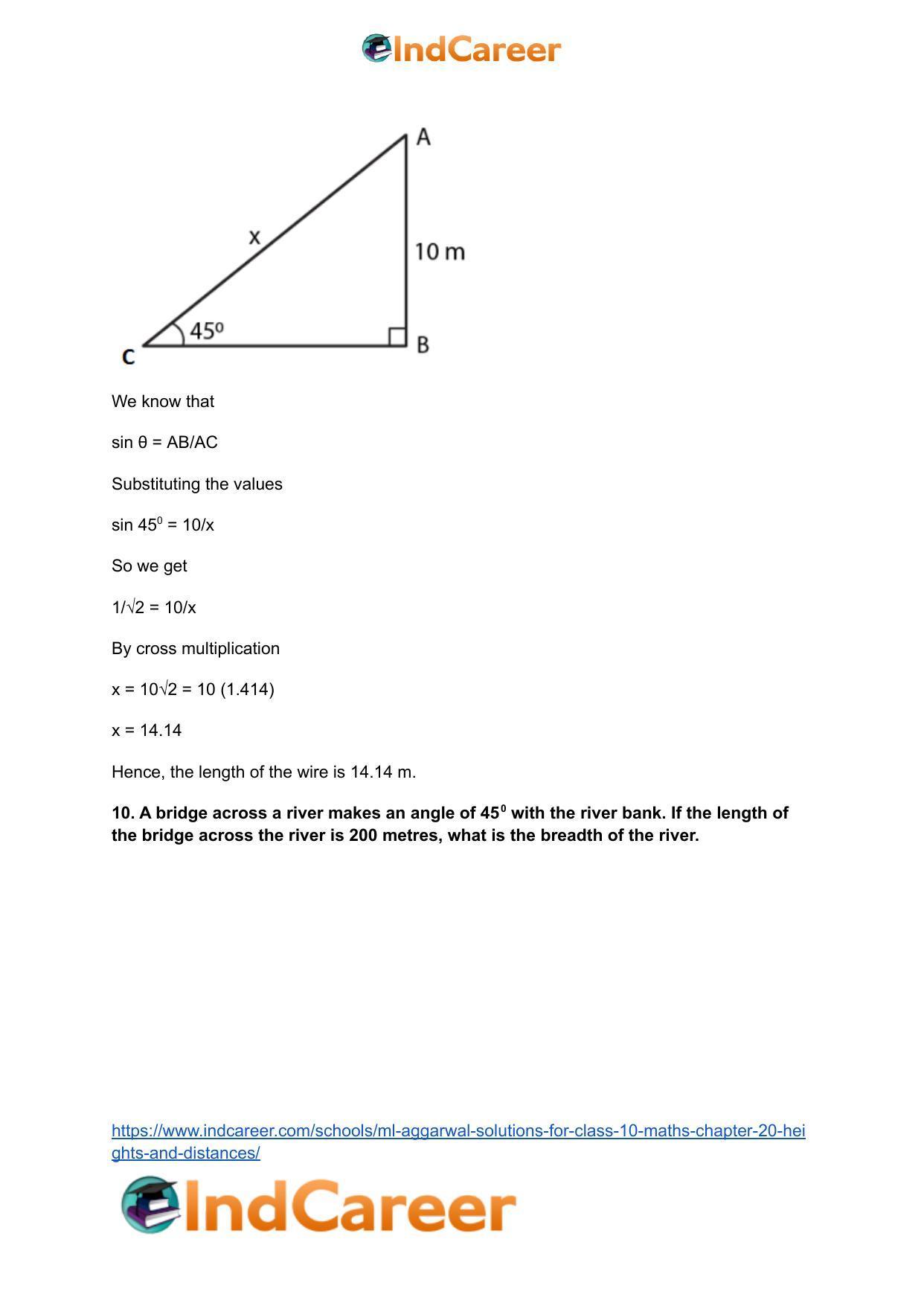 ML Aggarwal Solutions for Class 10 Maths Chapter 20- Heights and Distances - Page 11