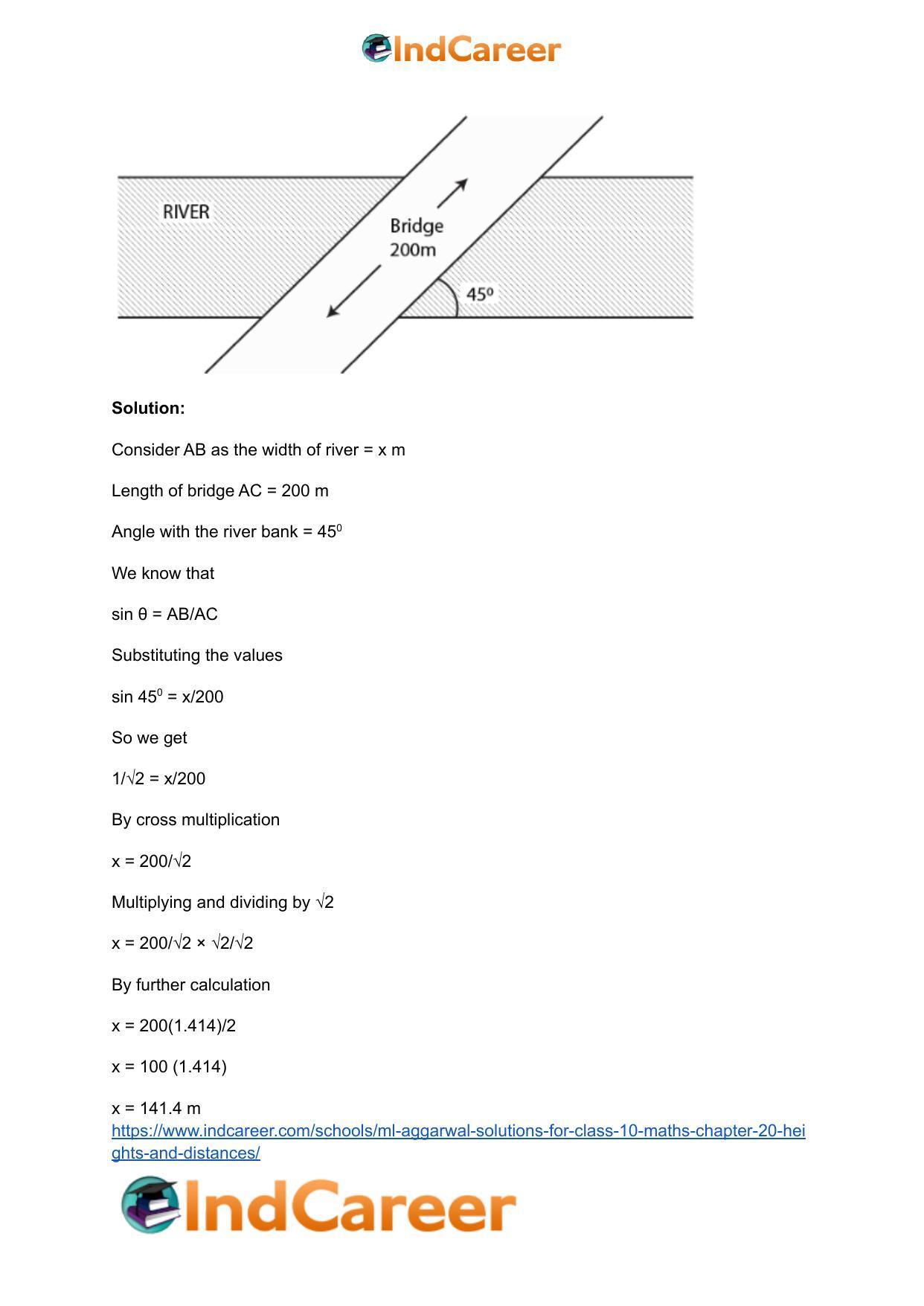 ML Aggarwal Solutions for Class 10 Maths Chapter 20- Heights and Distances - Page 12