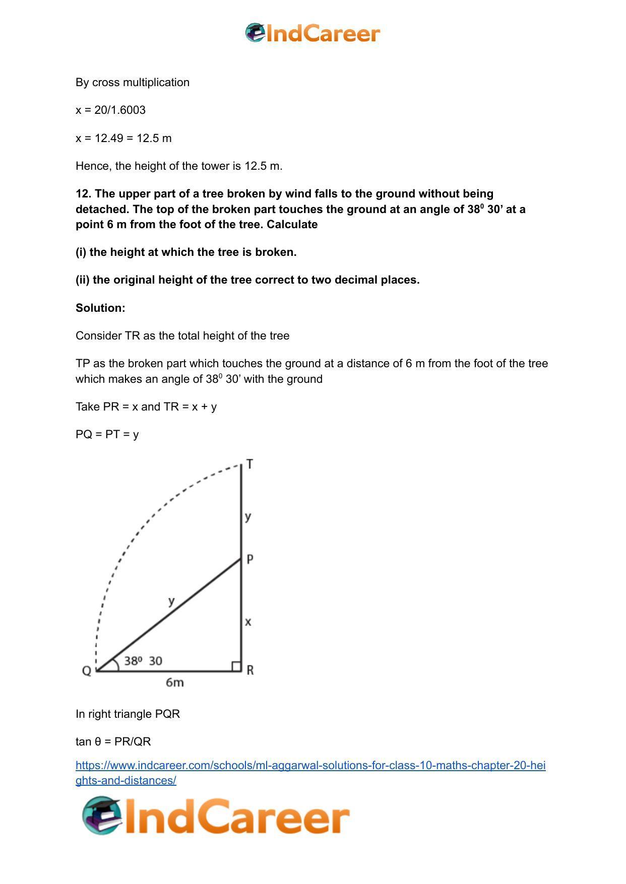 ML Aggarwal Solutions for Class 10 Maths Chapter 20- Heights and Distances - Page 14