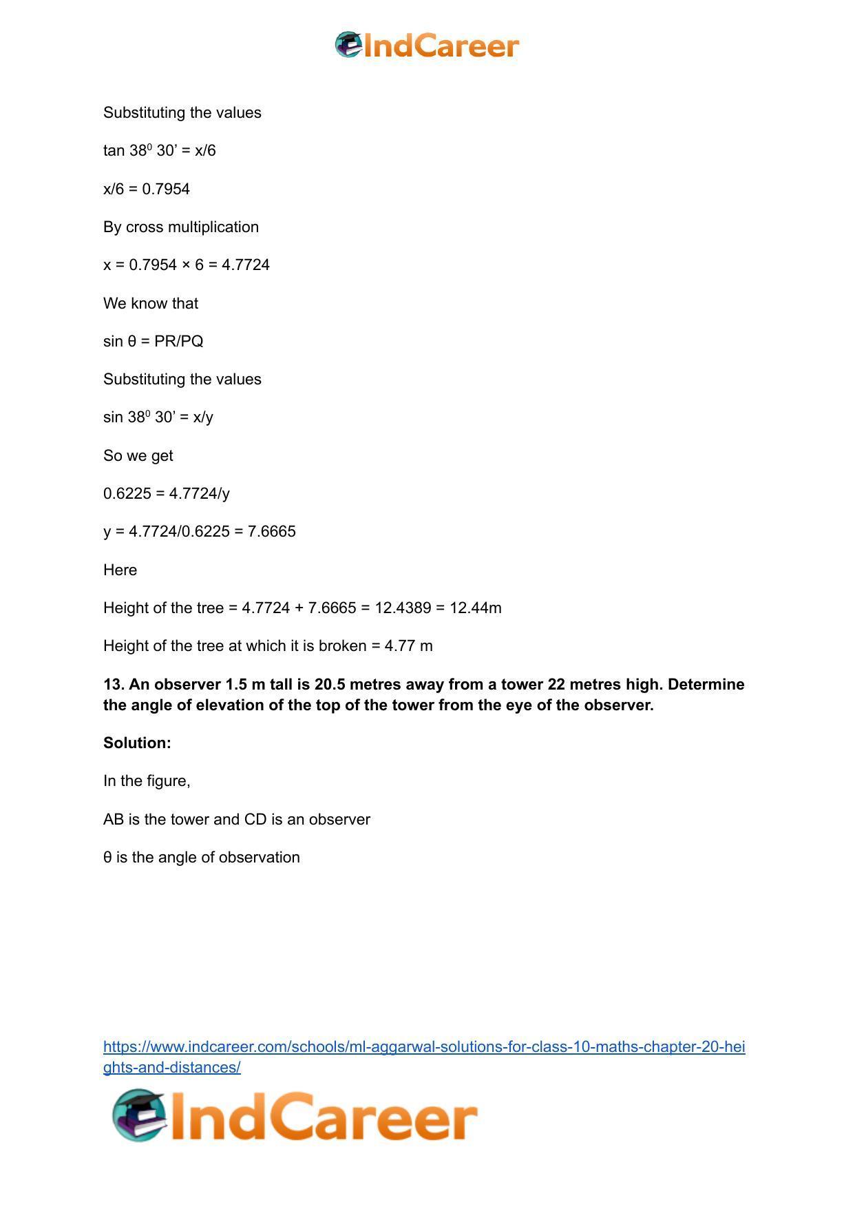 ML Aggarwal Solutions for Class 10 Maths Chapter 20- Heights and Distances - Page 15