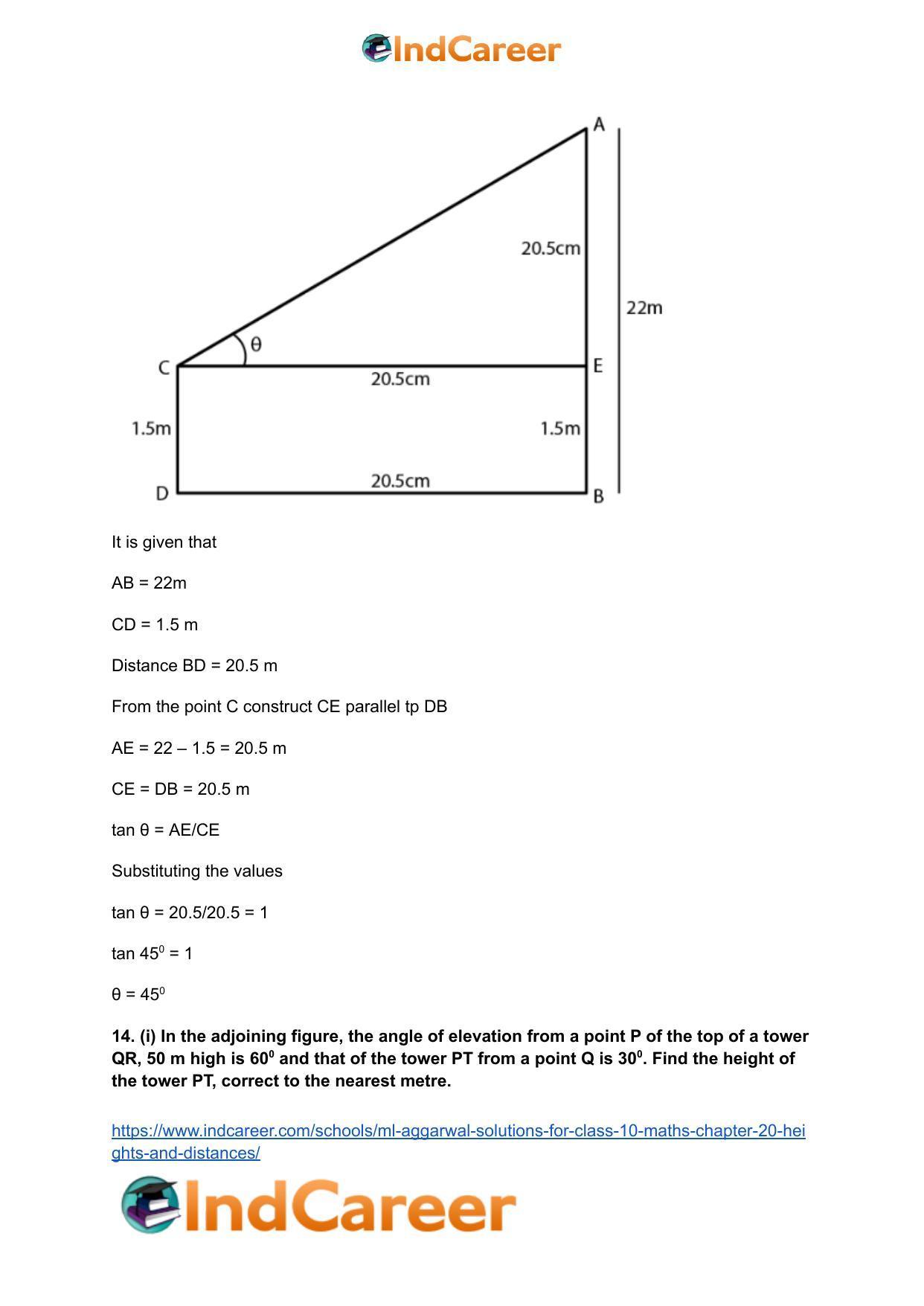 ML Aggarwal Solutions for Class 10 Maths Chapter 20- Heights and Distances - Page 16