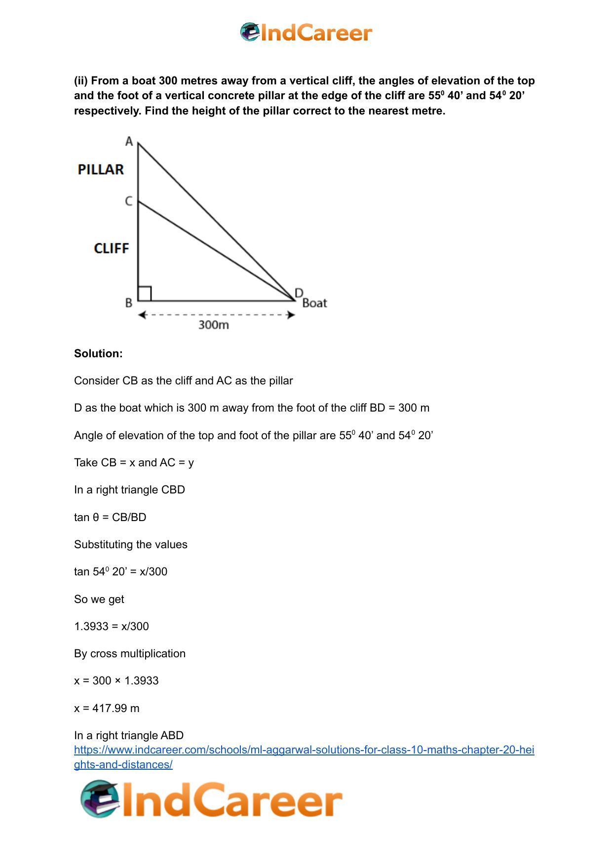 ML Aggarwal Solutions for Class 10 Maths Chapter 20- Heights and Distances - Page 17